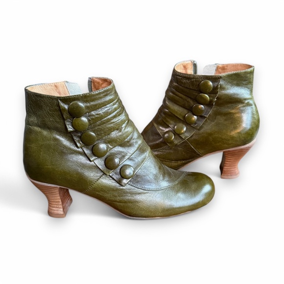 MIZ MOOZ Collection Green Alisa Leather Ankle Boots With Heel Sz 39 8.5 - Picture 1 of 7